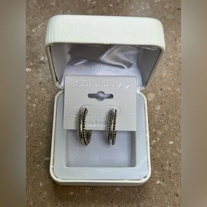 NWOT Sunnity Jewelry Silver and Black Hoops with Secure Backing.